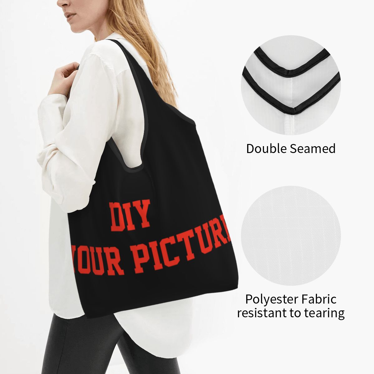 Reusable DIY Your Picture Shopping Bag for Groceries Foldable Customized Customization Grocery Bags Washable Large Tote Bags