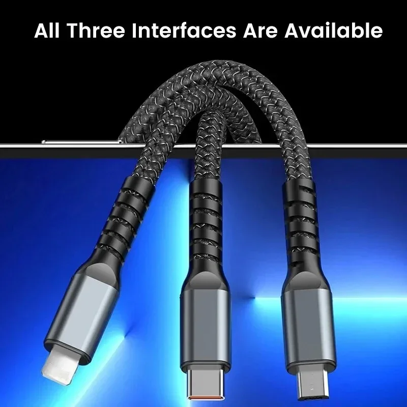 3in1 100Wケーブル 5A急速充電USB - Type-C Micro USBデータ転送コード Samsung Xiaomi iPhone対応 急速充電USB Type-Cケーブル