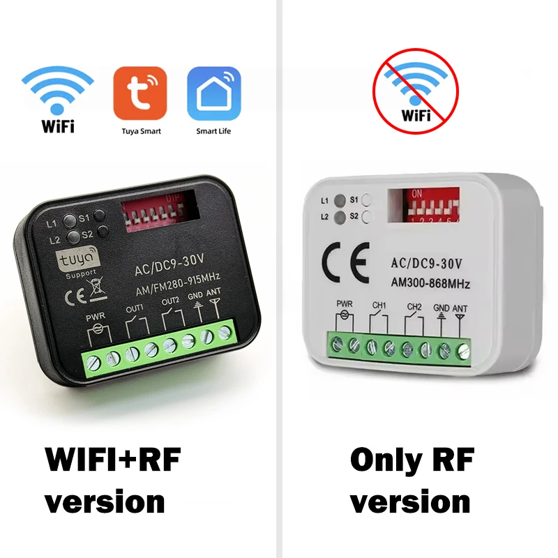 Nuevo receptor RX-MULTI de 300 a 868 MHz Tuya WIFI, controlador de interruptor de puerta de garaje de 433 MHz, CA/CC 9-30 V, 85-250 V, módulo de interruptor inteligente.
