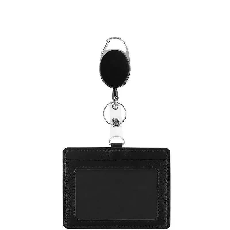 Portatarjetas de crédito de Color negro con cordón, soporte de tarjeta de identificación de Color sólido, carrete de insignia retráctil, suministros de oficina