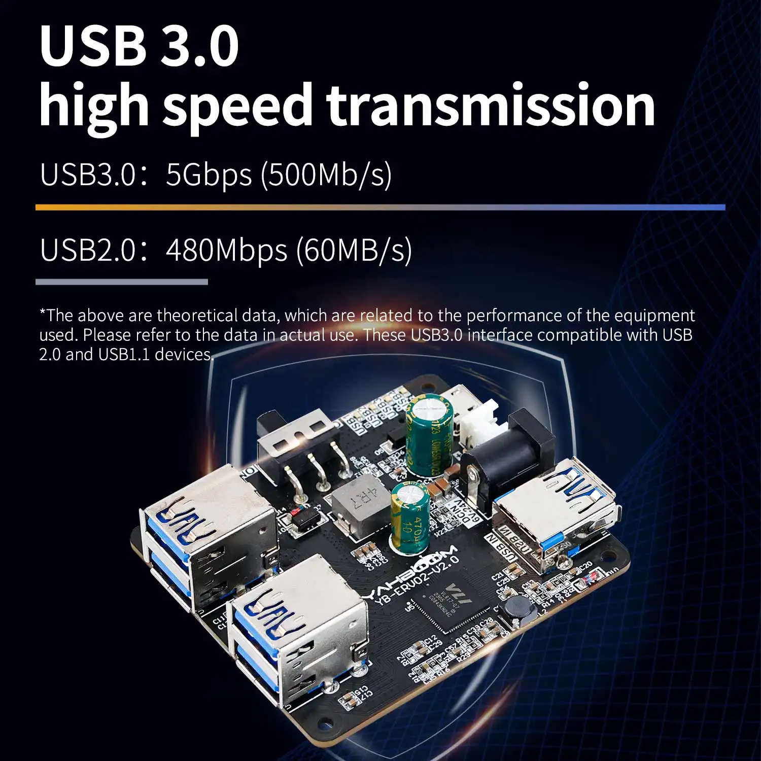 USB Hub 3.0 Đa USB Splitter 4 Cổng USB Với Micro Phí Điện Hoặc 9-24V Điện Cho raspberry Pi Jetson Ros Robot Thiết Bị