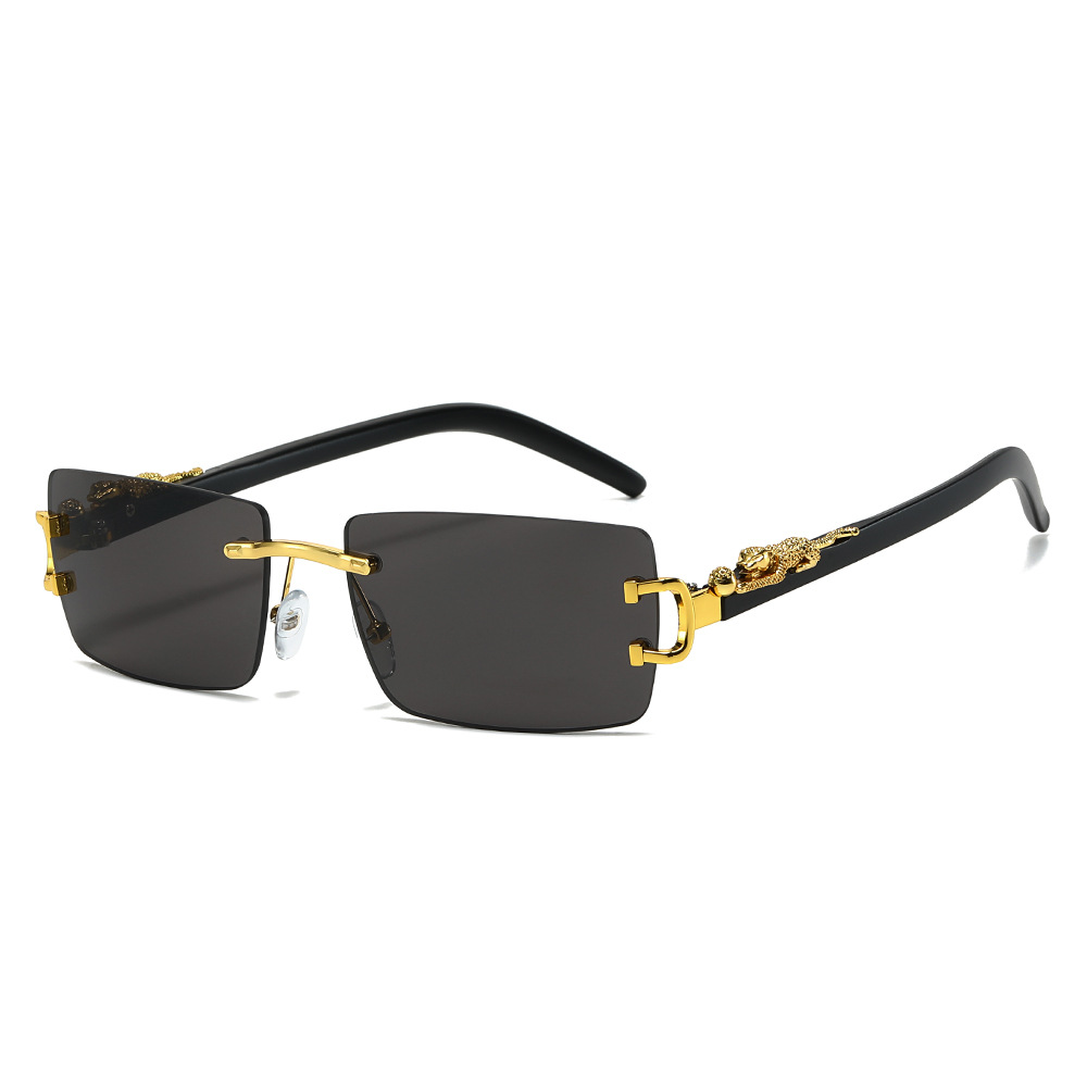 Moda sem aro óculos de sol feminino masculino cheetah decoração retangular marca designer óculos de sol