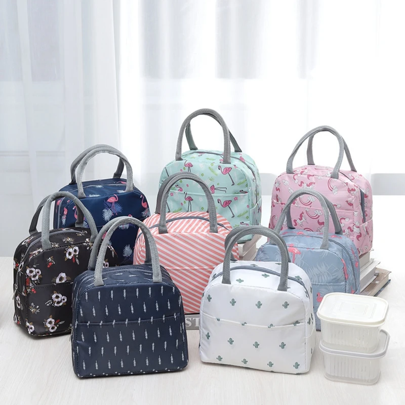 Fiambrera enfriadora para la comida de mujer y niños, bolsa de lona aislada portátil de patrón funcional, bolso térmico para picnic, almuerzo