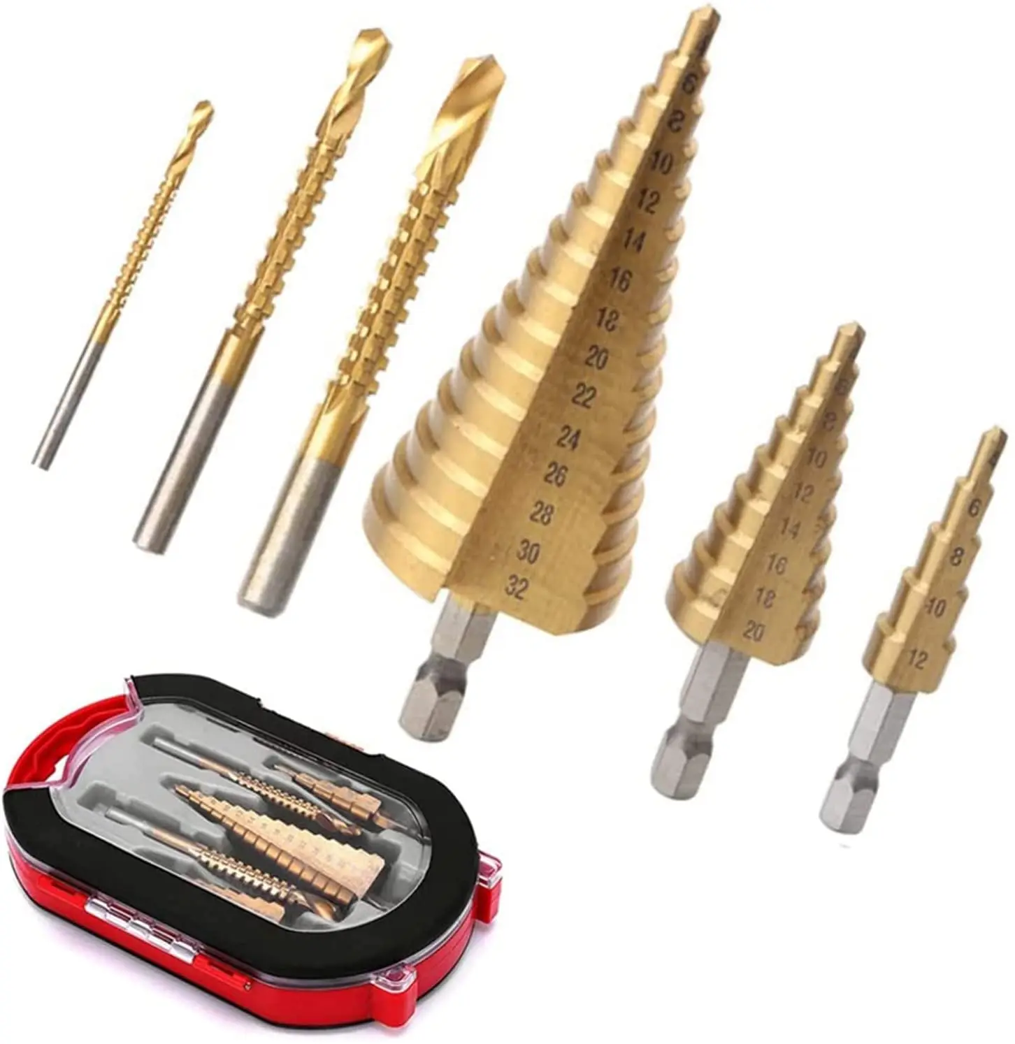6Pcs Step Drill Bit Saw Drill Bit Set Titanium Milling Cutter 4-12 4-20 4-32mm 3 6 8mm For Woodworking Metal Core Hole Opener