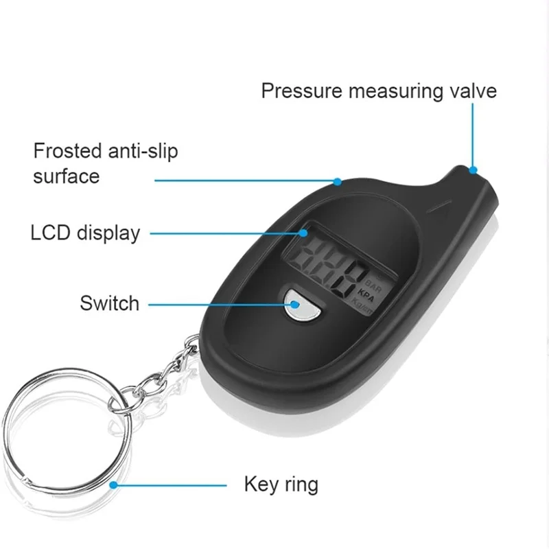 Mini portachiavi stile misuratore per pneumatici display LCD digitale misuratore di pressione dell'aria per pneumatici per auto allarme di sicurezza per pneumatici per auto moto nuovo