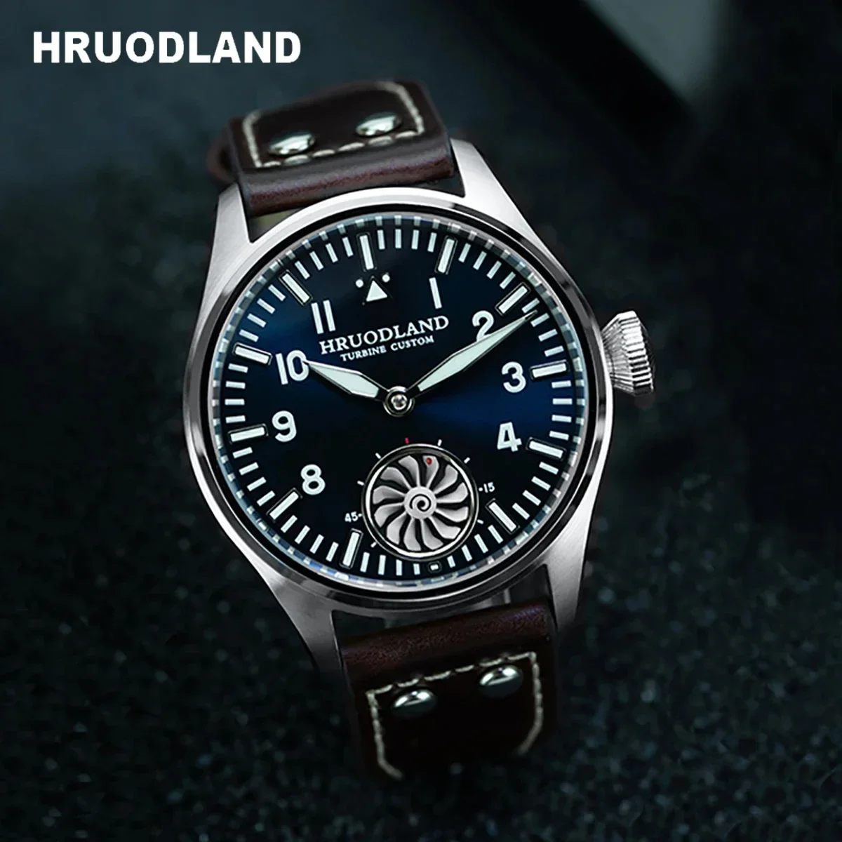 Hruodland F016 Часы-пилот с механизмом чайки, механические BGW-9, светящееся сапфировое стекло F016, турбина, 43 мм, мужские часы-пилот в стиле ретро