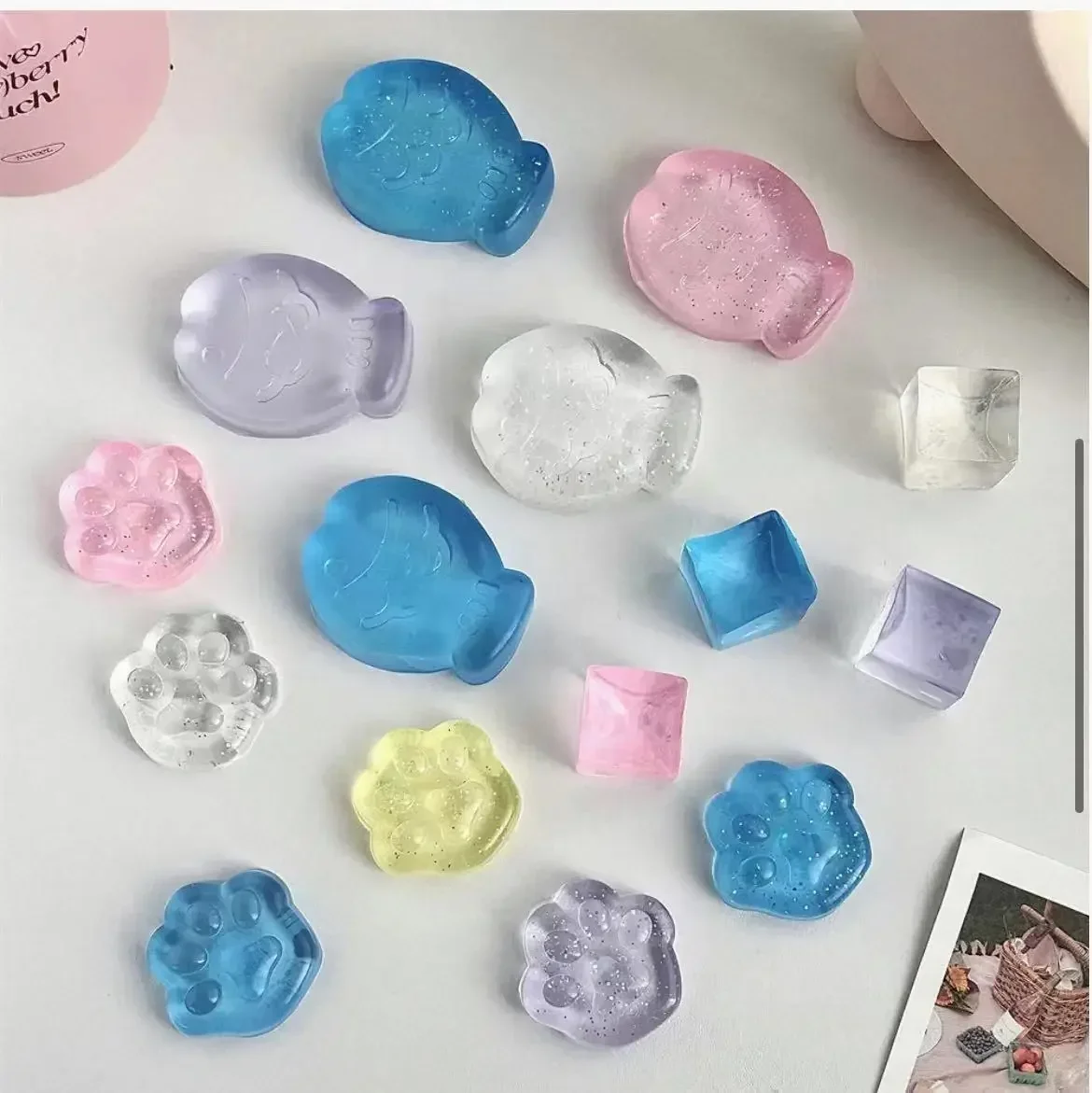 Kawaii Mochi Squishy ของเล่น Mini Cat Paw ปลาน้ําแข็งบล็อกความเครียดของเล่นสําหรับเด็ก Antistress Ball Cube บีบความเครียด Reliever ของเล่น