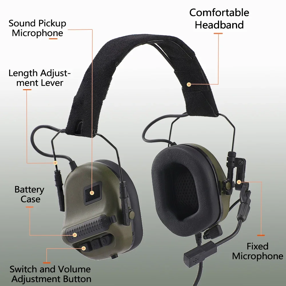 Army Shooting Earmuffs Tactical Hunting Headset Electronic Hearing Protector Active Noise Reduction Sound Pickup Headphone