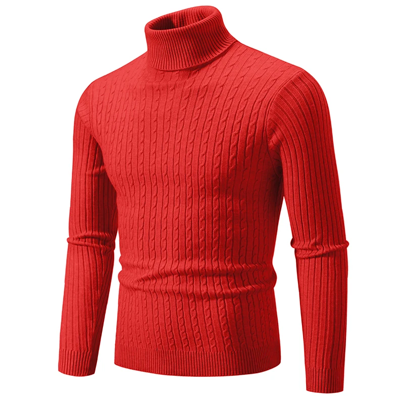 Men's Knitted Warm Turtleneck Sweaters Solid Color Slim Fit Fashionable Pullover Mens Winter Outdoor Tops