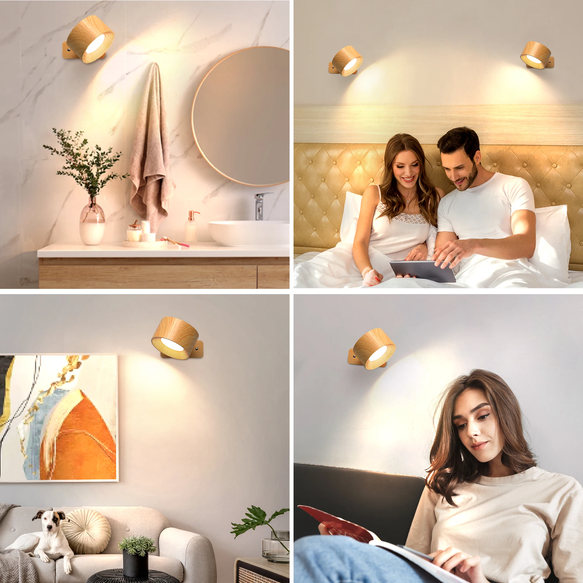 Apliques de pared LED de 1 ud./2 uds., 3 niveles de brillo, 3 modos de color, luces de pared, funciona con pilas 360 °   Lam de pared con control táctil giratorio
