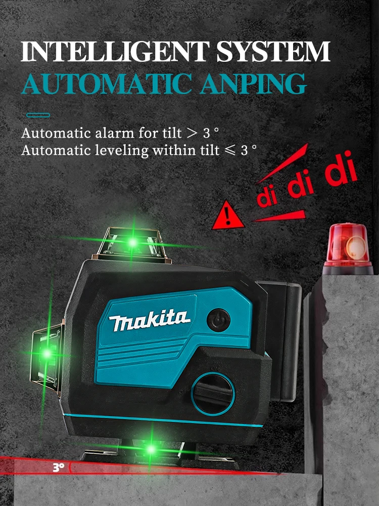 Makita 3D/4D 레이저 레벨 12/16 라인 수평 및 수직 원격 제어 고정밀 360 ° 셀프 레벨링 레이저 레벨