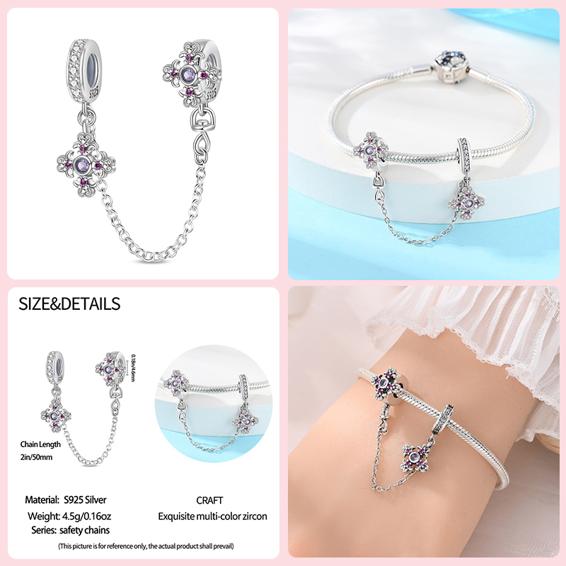 925 Sterling Silver Heart Shaped Keylock Cross Pattern Fantasy Cat Claw Safety Chains Fit Qikaola Original Bracelets DIY Jewelry