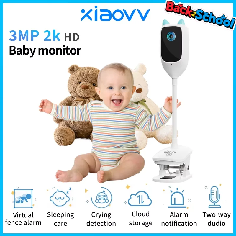 Kamera sieciowa 4MP 2K WiFi do użytku wewnętrznego, monitor dla niemowląt z detekcją płaczu, pełnokolorowy tryb nocny, obrotowa o 360 stopni.