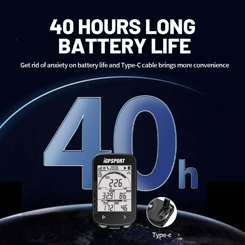 IGPSPORT BCS100S Bike Computer BLE ANT+ 2.6 Inch IPX7 Type-C 40H Battery Life Auto Backlight GNSS Stopwatch IGS Bicycle Computer