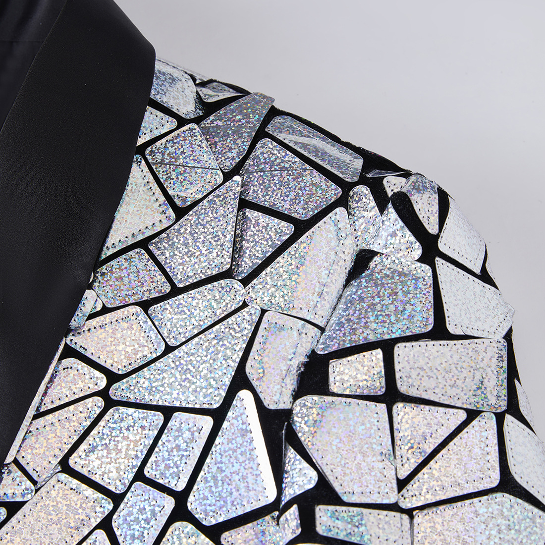 Glitter Silver Laser Mirror Blazer Coat ชายบาร์ไนท์คลับนักร้อง Stage Performance เลื่อมเสื้อสูทจัดเลี้ยง Tuxedo