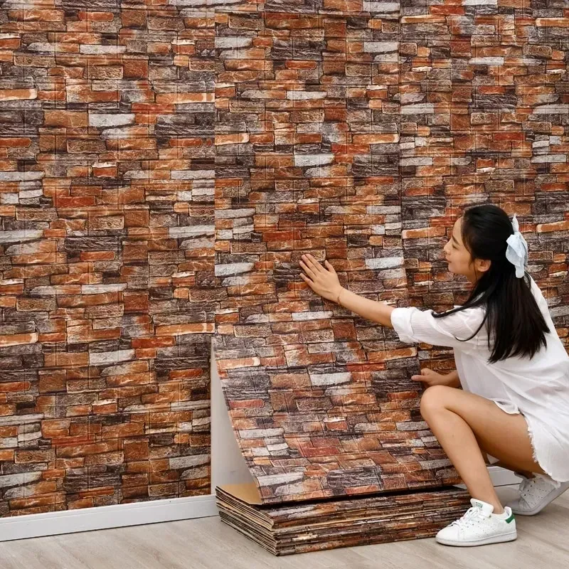 Papel de parede autoadesivo 3D contínuo à prova d'água adesivos de parede de tijolo sala de estar quarto infantil decoração de casa