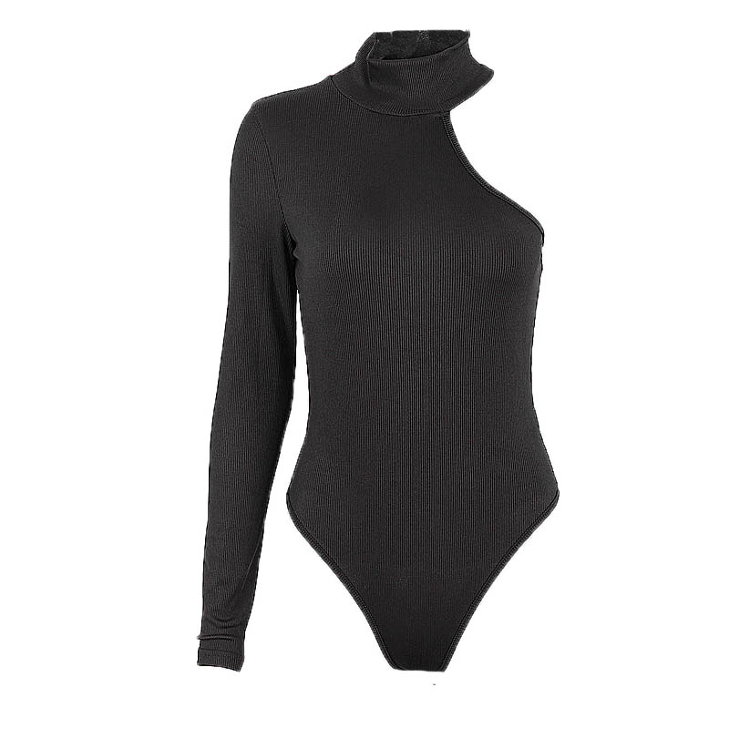 WhereMery Tuta da donna francese sexy con spalle scoperte Piccolo collo alto a maniche lunghe Primavera Hot Girl T-shirt chic irregolari dimagranti