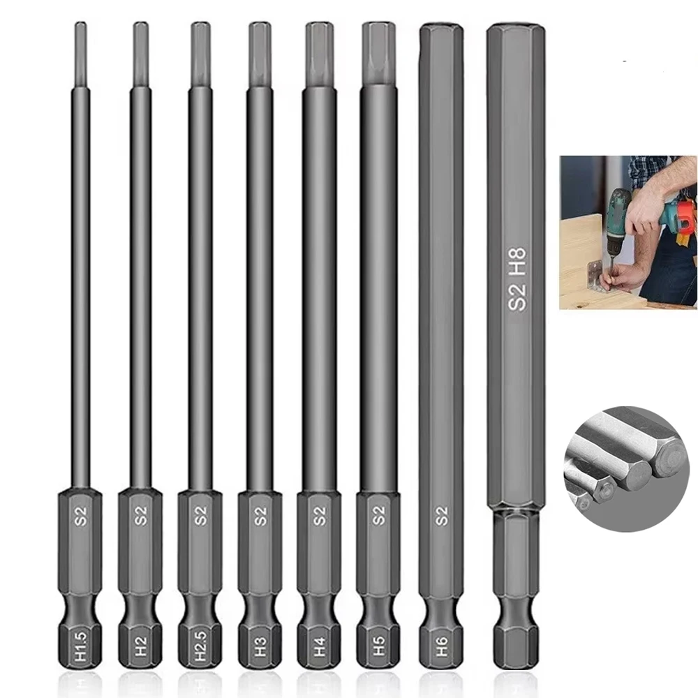 Juego de brocas de llave Allen de cabeza hexagonal de 100mm, 8 Uds., SAE, punta hexagonal eléctrica Allen métrica, destornillador, broca de enchufe, piezas de herramientas eléctricas