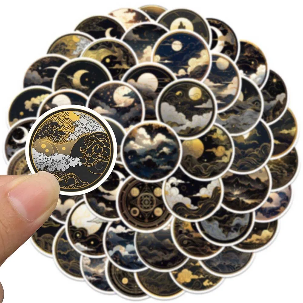 10/50 個クールダークゴールデン日月落書きステッカー美的漫画アートデカール車のラップトップ荷物電話防水ステッカー