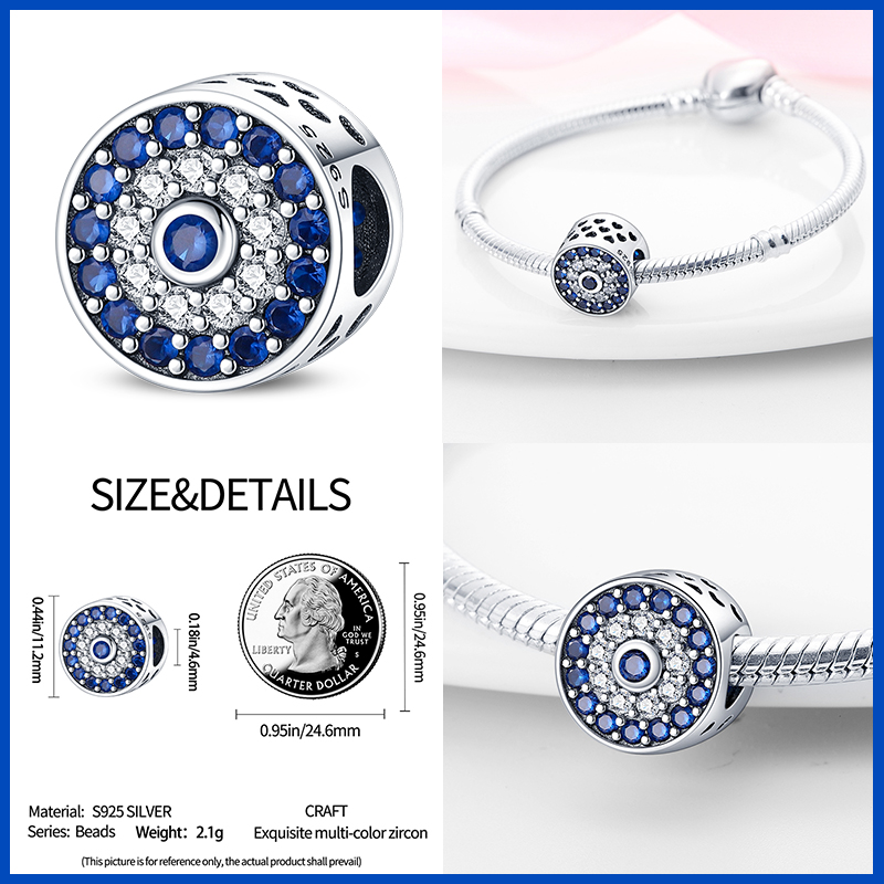 100% real 925 prata clássico olho do diabo encantos contas para mulheres caber original qikaola pulseiras finas diy jóias fazendo
