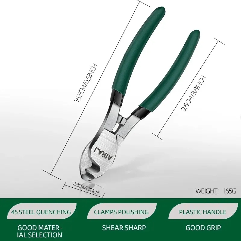 Airaj-多機能ケーブルカッター、電気技師用の手動ツール、滑り止めおよび耐久性、工業用グレード、6インチ