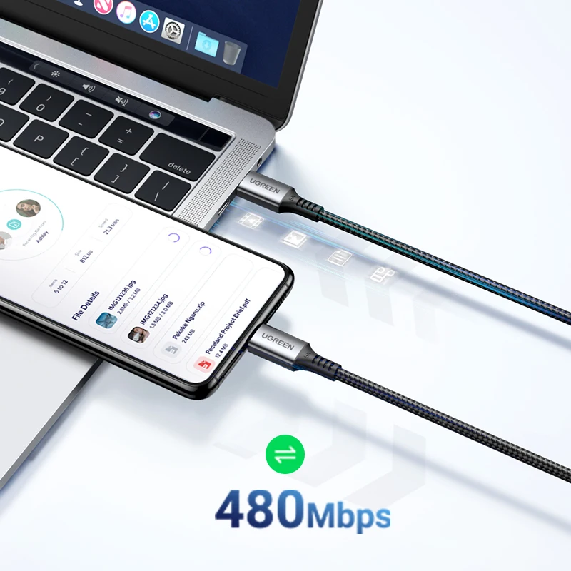 UGREEN-Cable USB tipo C de carga rápida, cargador de 100W para iPhone 15, 14, Macbook, Samsung S9, QC4.0