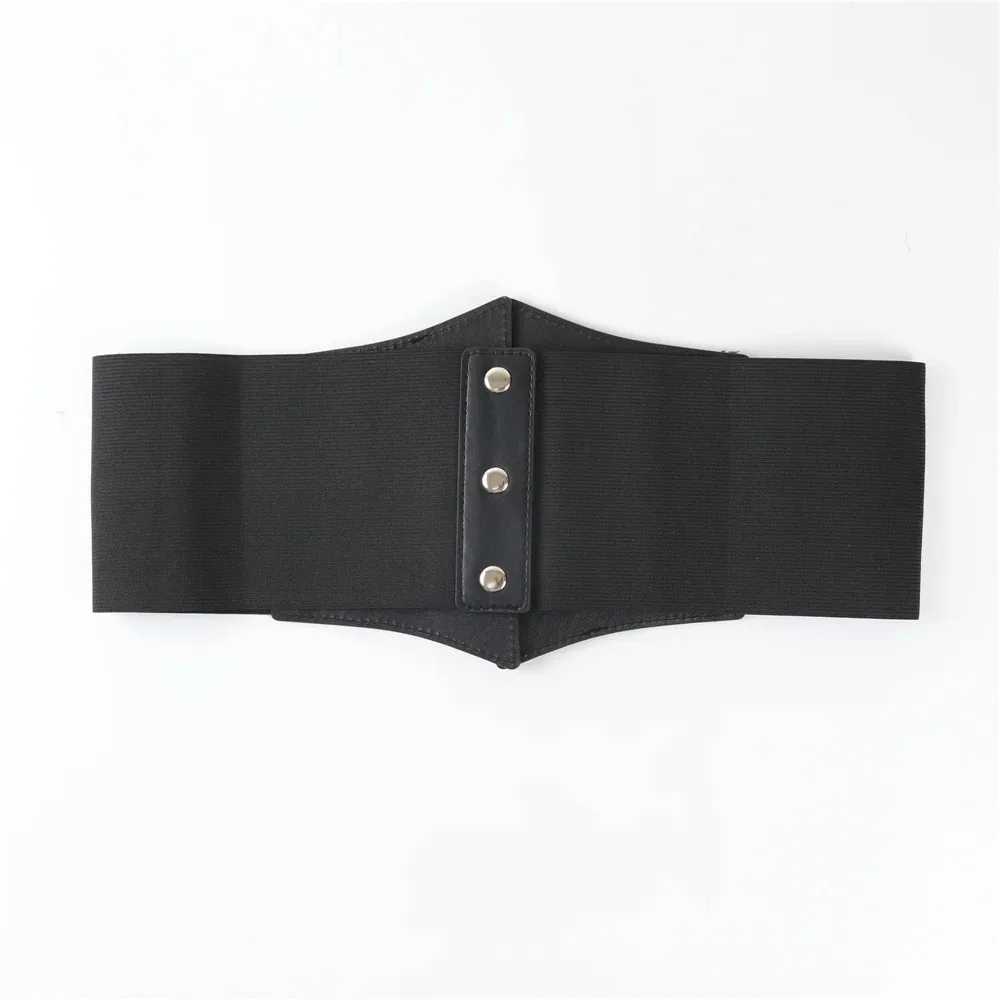 Cinto de espartilho gótico elegante, fivela tripla com rebite preto, cintura elástica waspie para mulheres punk, perfeito para casacos