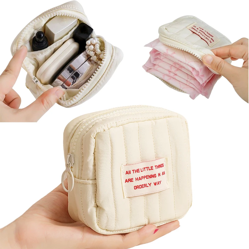 Portable Lipstick Storage Bags Korean Square Small Makeup Bag Student Small Earphones Zero Wallet Girl Mini Cosmetic Bag