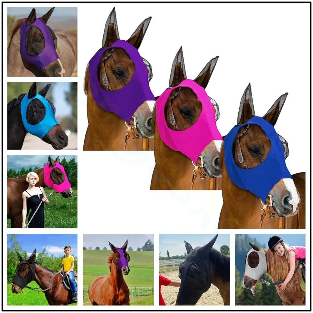 Pferd Gesicht Schilde Anti Fliegen Masken Anti Moskito Elastische Mesh Atmungsaktive Pferd Kopf Abdeckung Haube Reiten Reit Ausrüstung