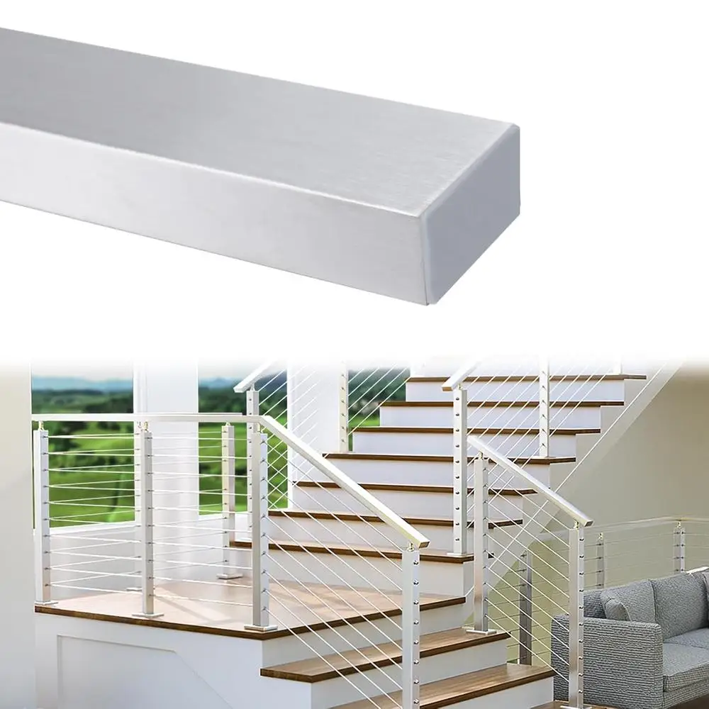 Stainless Steel Handrail Flat Top Rail Cable Railing System Deck Stair Indoor Outdoor Brushed Rectangular 66 Inch 304 SS