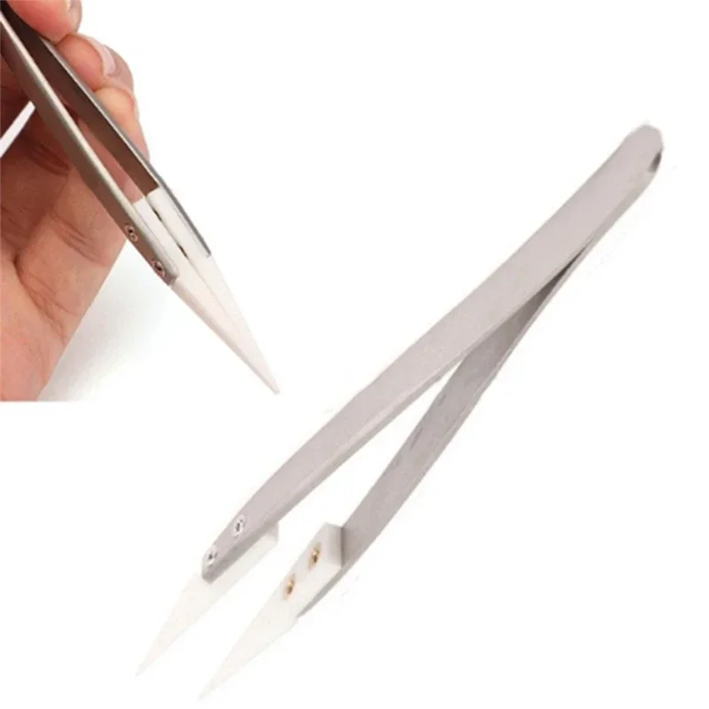 Punte per pinzette in acciaio inossidabile con punta in ceramica Pinzette resistenti al calore Pinzette per saldatura elettronica Punta a punta fine