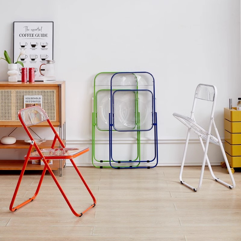 Silla plegable transparente, silla de comedor moderna y sencilla a la moda para el hogar, tienda de ropa acrílica, tienda de té de la leche, silla plegable de ocio