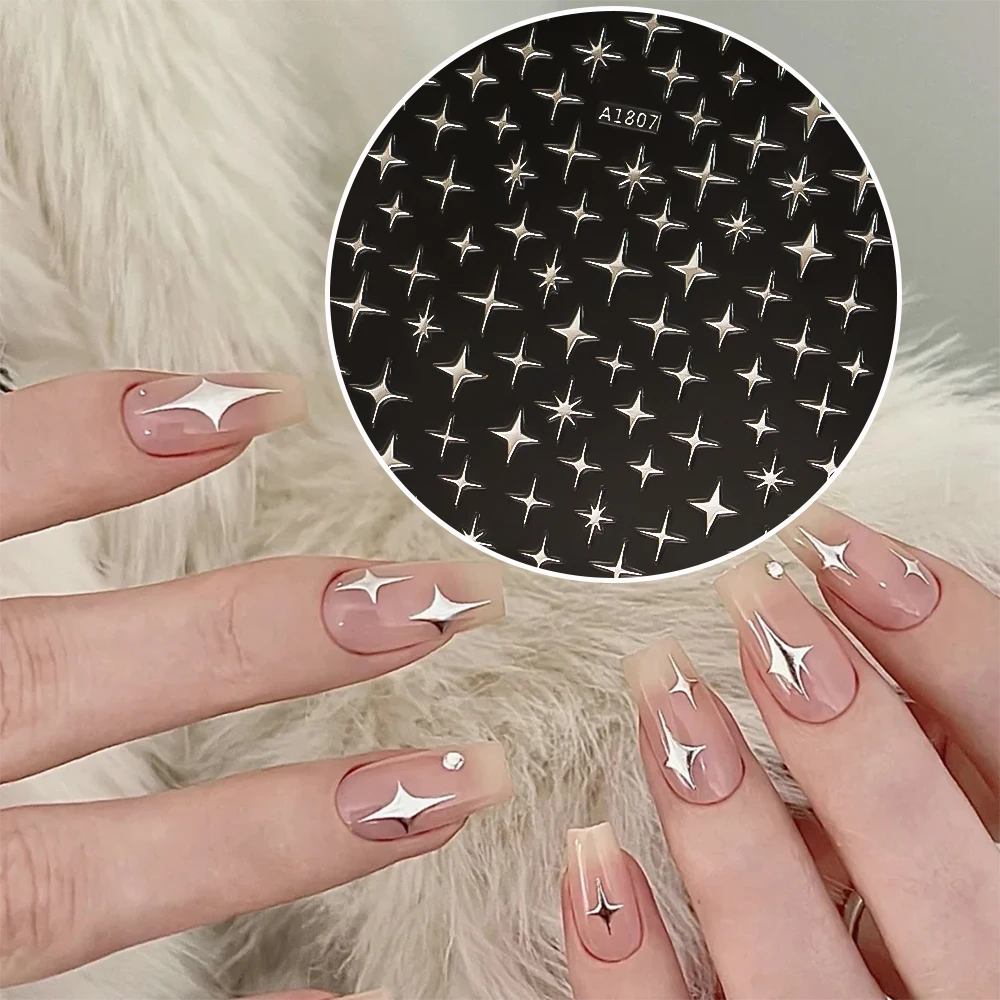 1 Uds. Pegatinas para decoración de uñas con temática de estrella, calcomanías de plástico autoadhesivas 3D con acabado brillante, forma rectangular de Anime, Ideal para uñas DIY