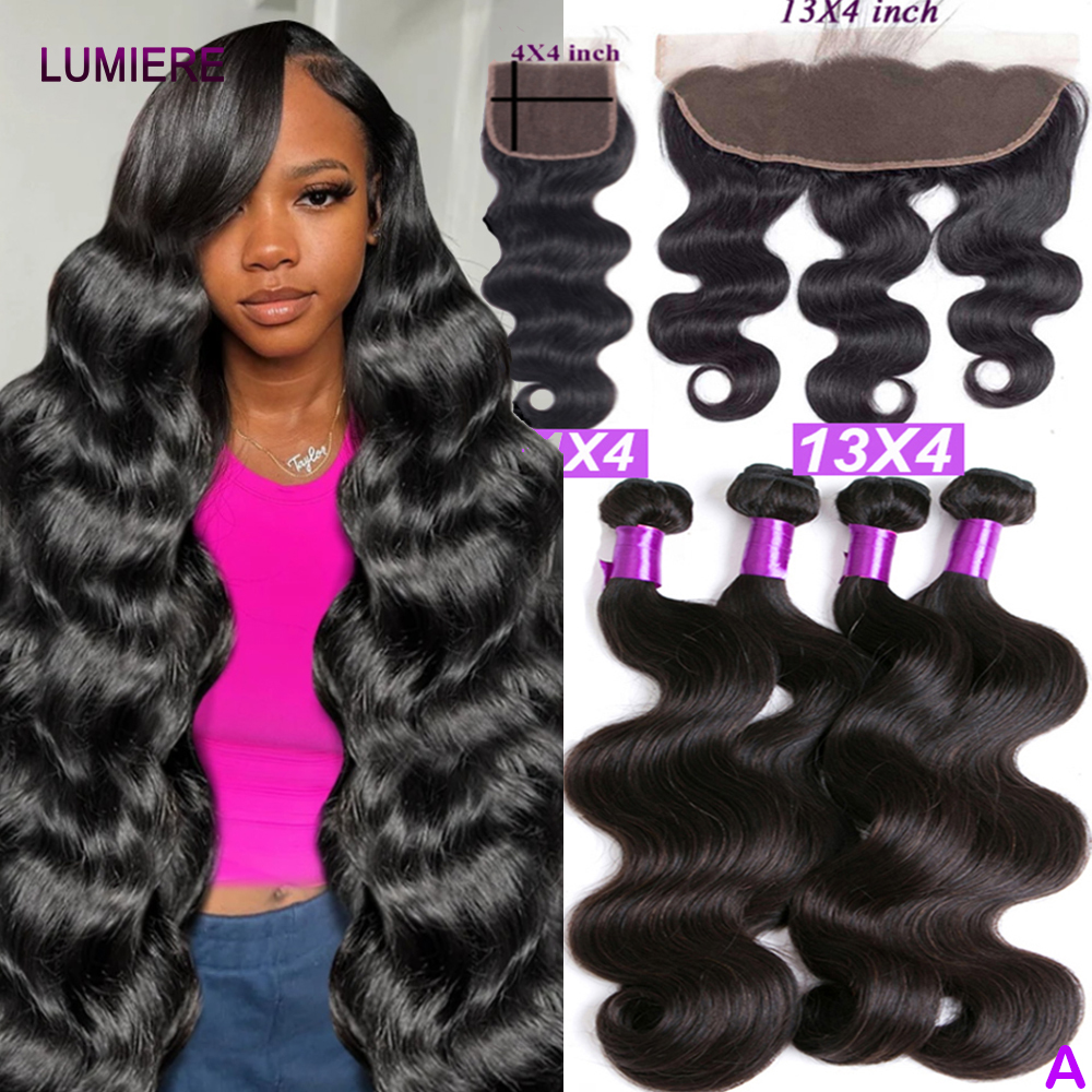 28 30”Clearance Sale Body Wave Bundles With HD Transparent Lace Closure Frontal And Bundles 100% Raw Virgin Human Hair Extension