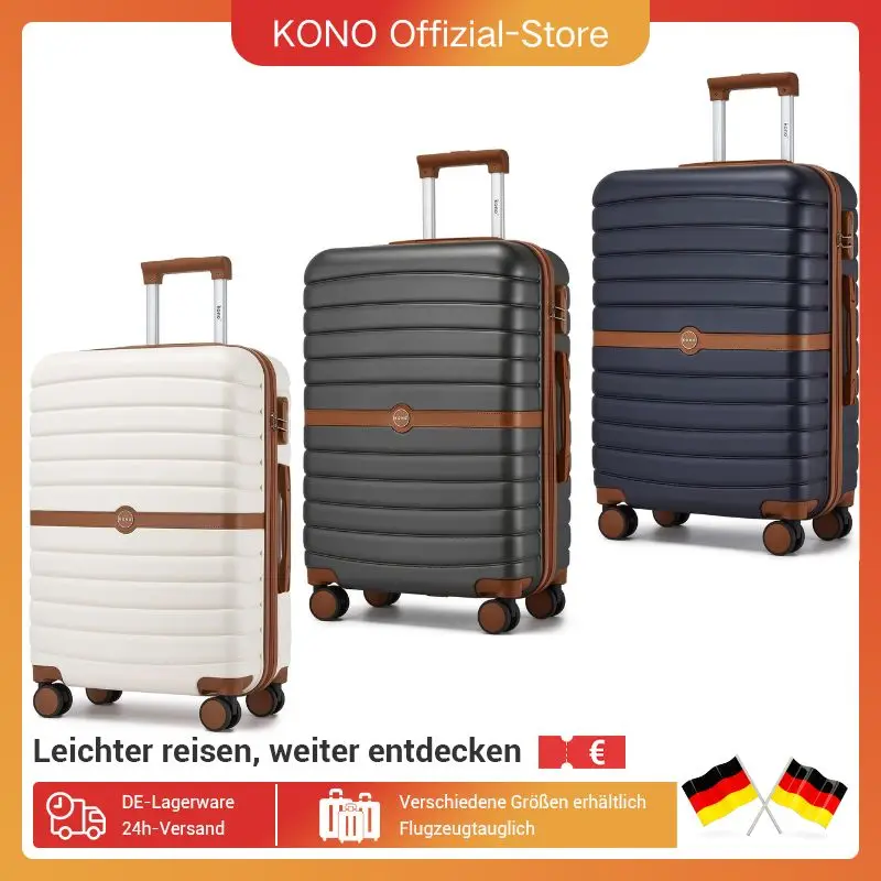 KONO Hartschalen-Koffer (55/66/76 cm) – ABS+PC Reisekoffer-Set mit 360°-Rollen & Zahlenschloss, stoßfest