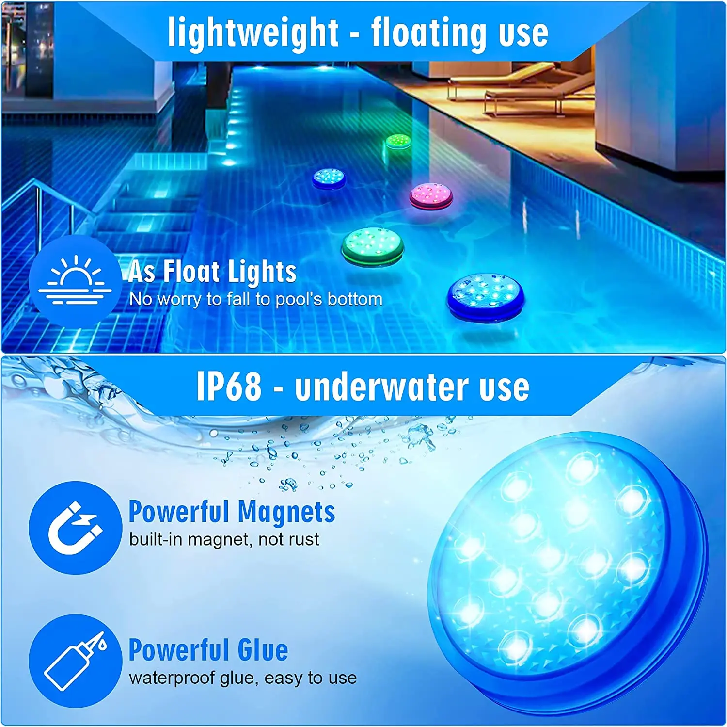 Luces de piscina sumergibles subacuáticas recargables con control remoto IP68 luces flotantes Led que cambian de Color impermeables para baño de hidromasaje