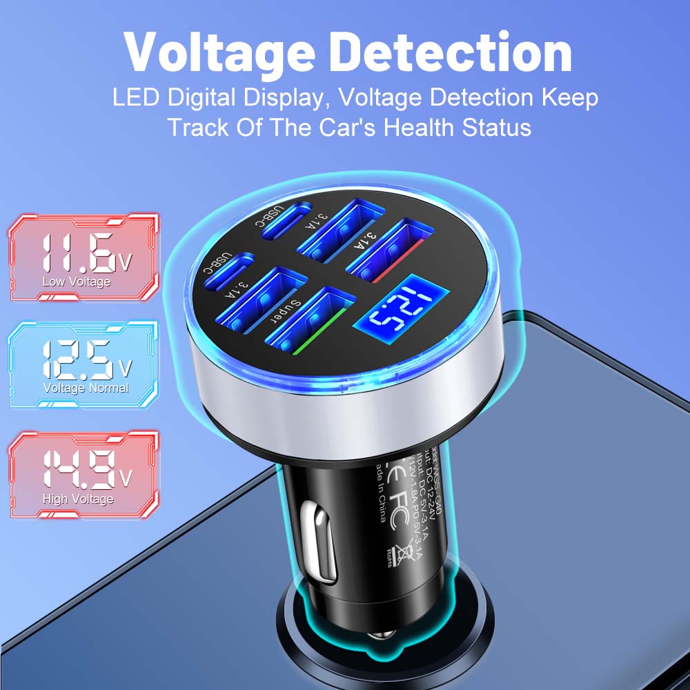 Cargador de coche de 100W, 6/10 puertos, carga rápida PD QC3.0, USB C, adaptador tipo C para iPhone, Xiaomi, Samsung, Huawe