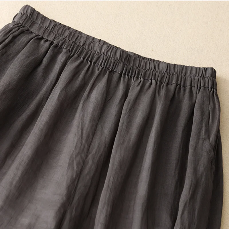 Graue Baumwolle Leinen lässig elastisch hohe Taille mit Futter Damen hose weites Bein knöchel lange Hose für Damen bekleidung Mode
