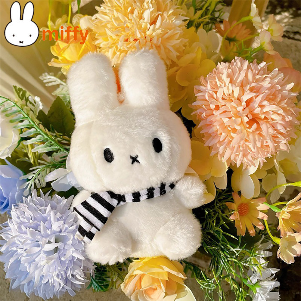 Милая плюшевая кукла Miffy Kawaii, кулон с мультяшным кроликом, черный, белый цвет, шарф, плюшевый кулон, брелок для ключей, аксессуары для рюкзака, подарок для девочки