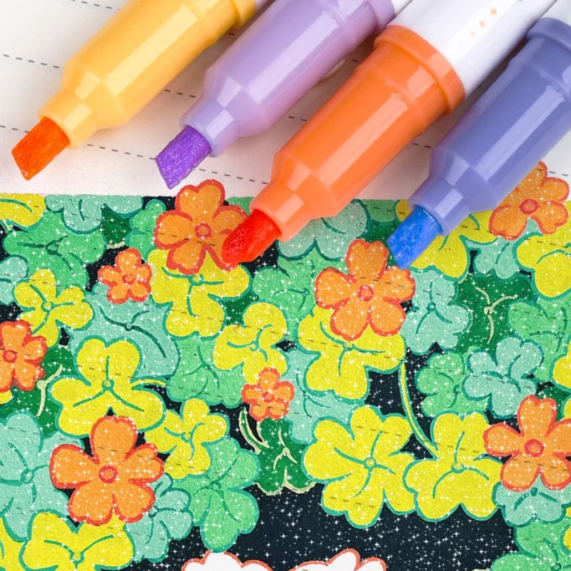 4 ピース/セット美的スターグリッターハイライター光沢のあるスクラップブック落書きペンノートブックハイライトマーカーペンかわいい子供文房具