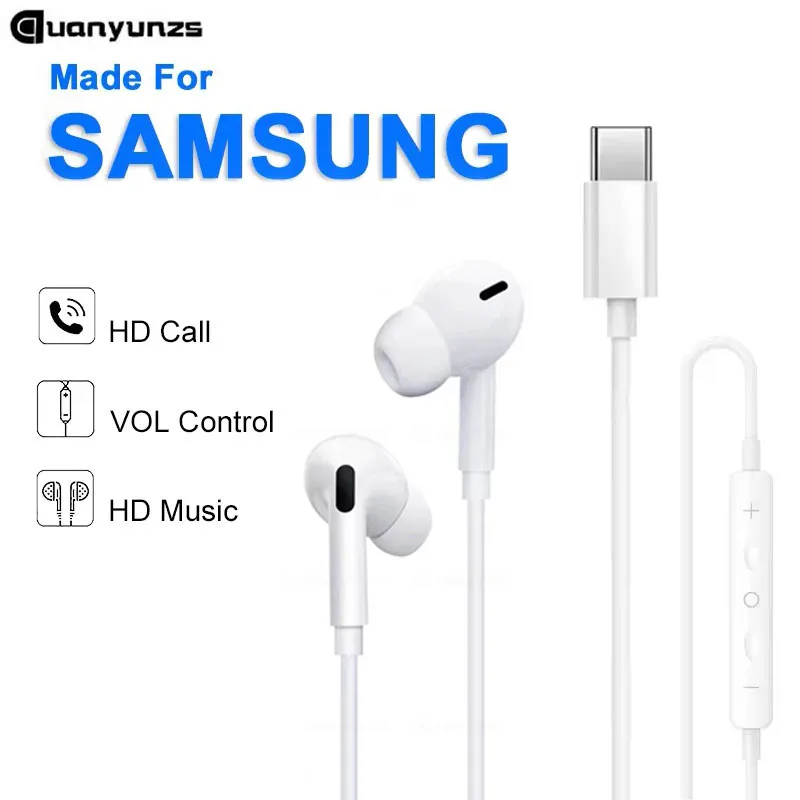 Auriculares con cable para Samsung Galaxy S24 S23 S21 S22 S20 Plus tipo USB C 3,5mm Jack auriculares A54 A34 A53 Note 20 10 Accesorios