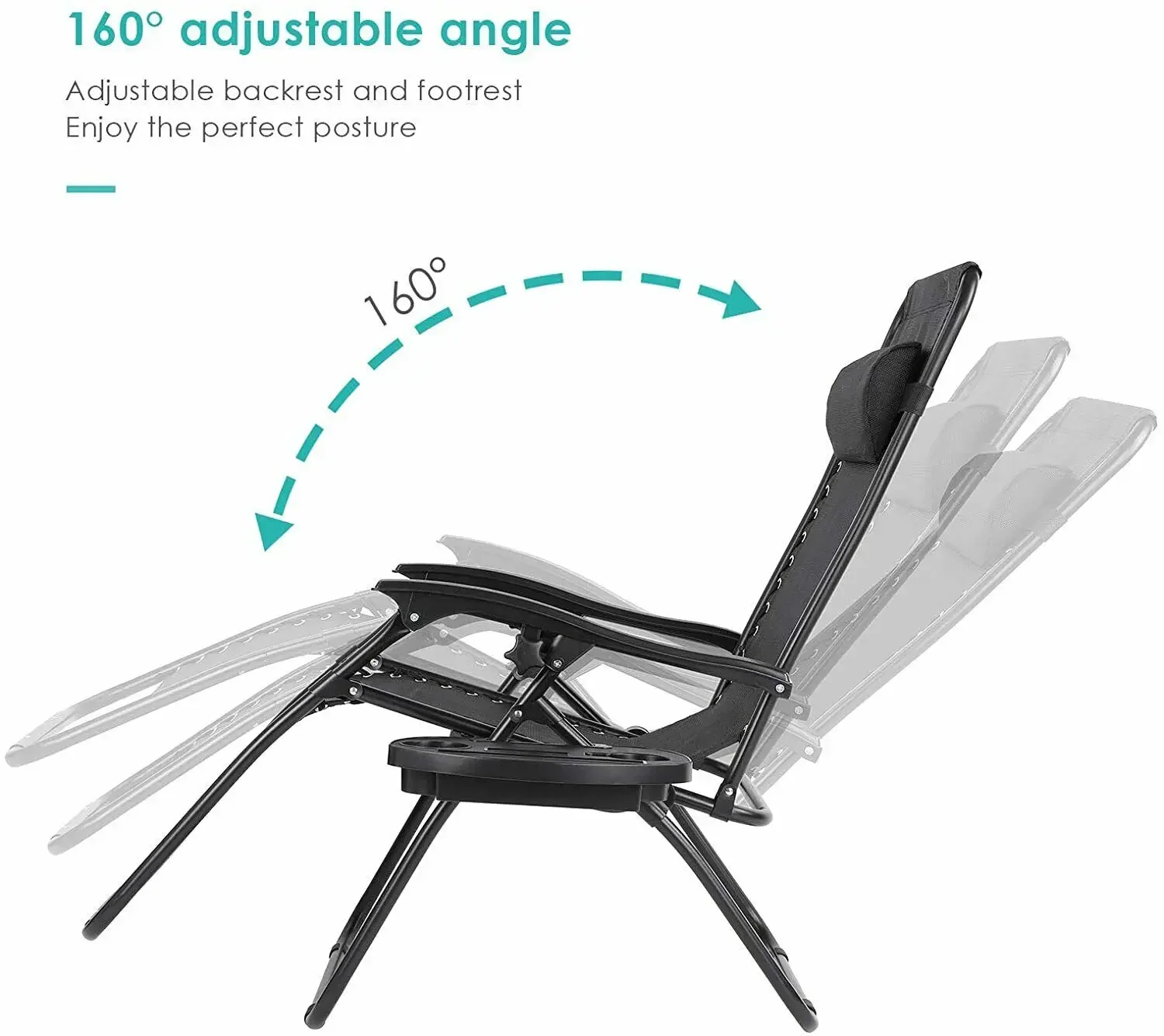 Homfa – ensemble de chaises longues de jardin avec Table pliante, chaise inclinable réglable à gravité zéro, siège intérieur/extérieur