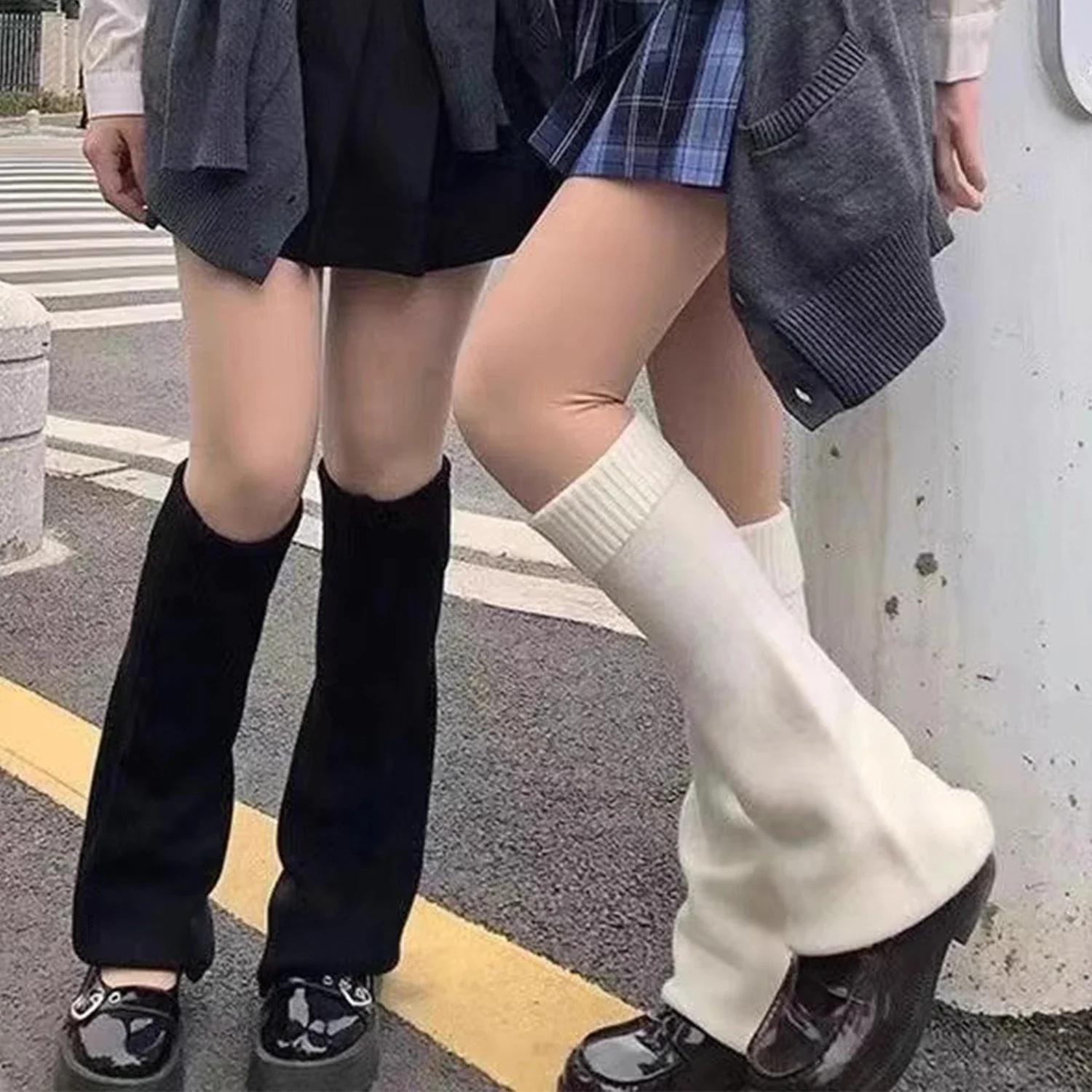 Y2k 冬レッグウォーマーふわふわかわいいアクセサリーゴシックロリータニットロングソックス女性レッグウォーマー女性スタイリッシュなストレッチブーツカバー