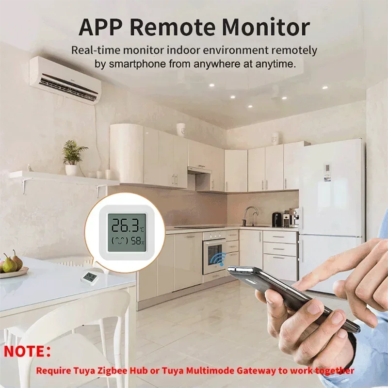 Tuya-Mini capteur de température et d'humidité, affichage numérique LCD, compatible avec Bluetooth, télécommande, hygromètre Therye.com