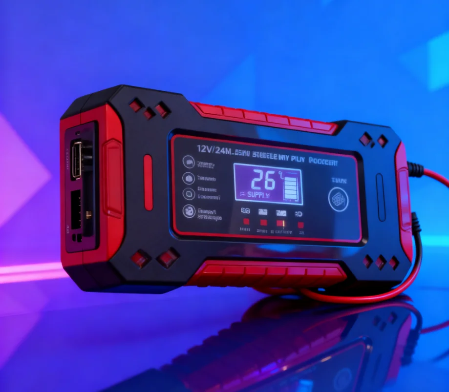 Inteligentna ładowarka akumulatorów samochodowych 12V, ładowarka motocyklowa z wtyczką EU i wyświetlaczem LCD do naprawy akumulatorów kwasowo-ołowiowych