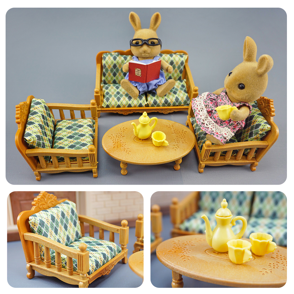 Conjunto de sala de estar em miniatura 1:12, sofá com travesseiro, armário de tv, floresta, família, casa de bonecas, acessórios de móveis, decoração diy para presente de menina