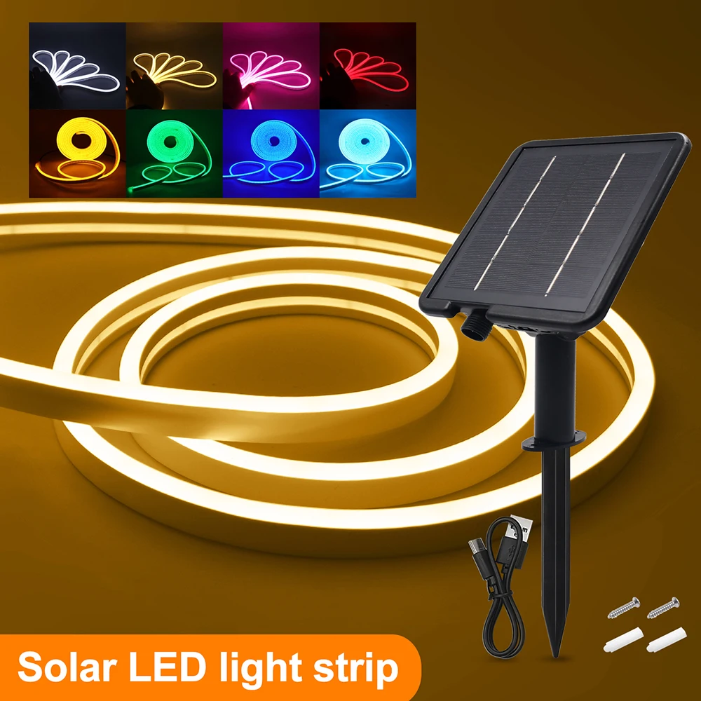 Solar LED Neon Strip Light Neon Sign Flexible Rope Lights 24V 2835 120LED/m 6x12mm Waterproof 0.5m 1m 2m 5m Garden Decoration