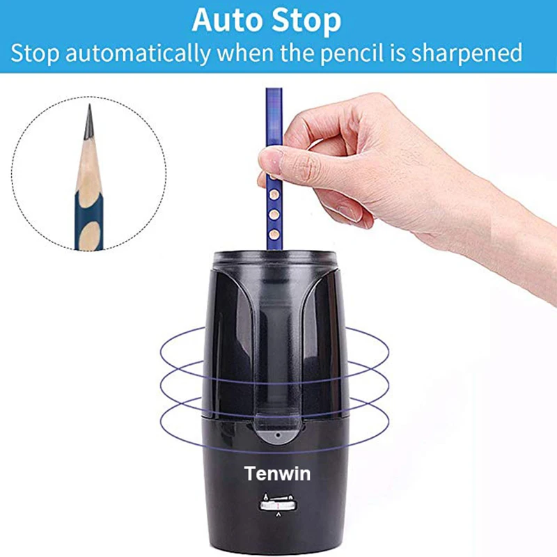 Sacapuntas eléctrico automático Tenwin para lápices de colores, afilado mecánico, suministros escolares de oficina, papelería, envío gratis