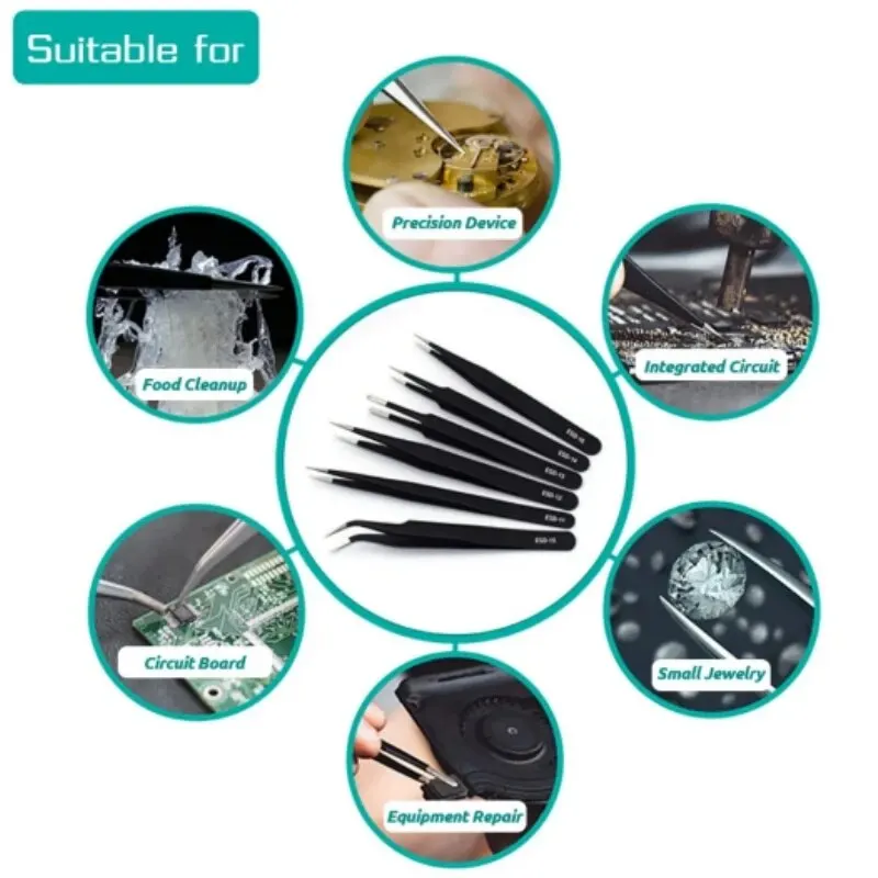 Pinzette nere dritte curve in acciaio inossidabile per nail art con strass, strumento per la raccolta di paillettes, perline, set di utensili manuali