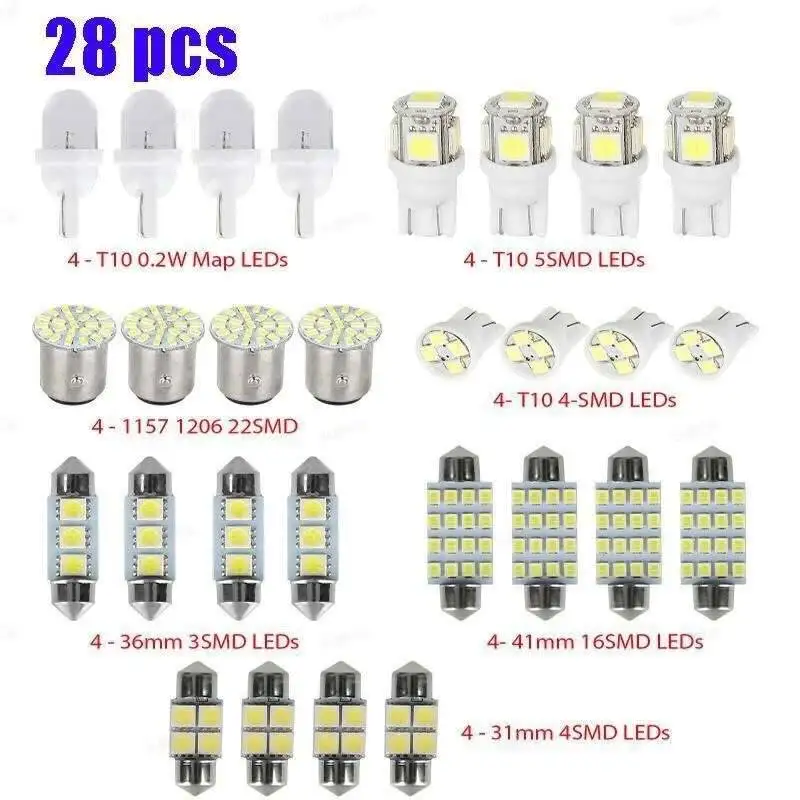 42 Stuks Autolichten T10 6000K SMD LED Vervanging Kenteken/Lezen Xenon Wit Interieur Gloeilampen